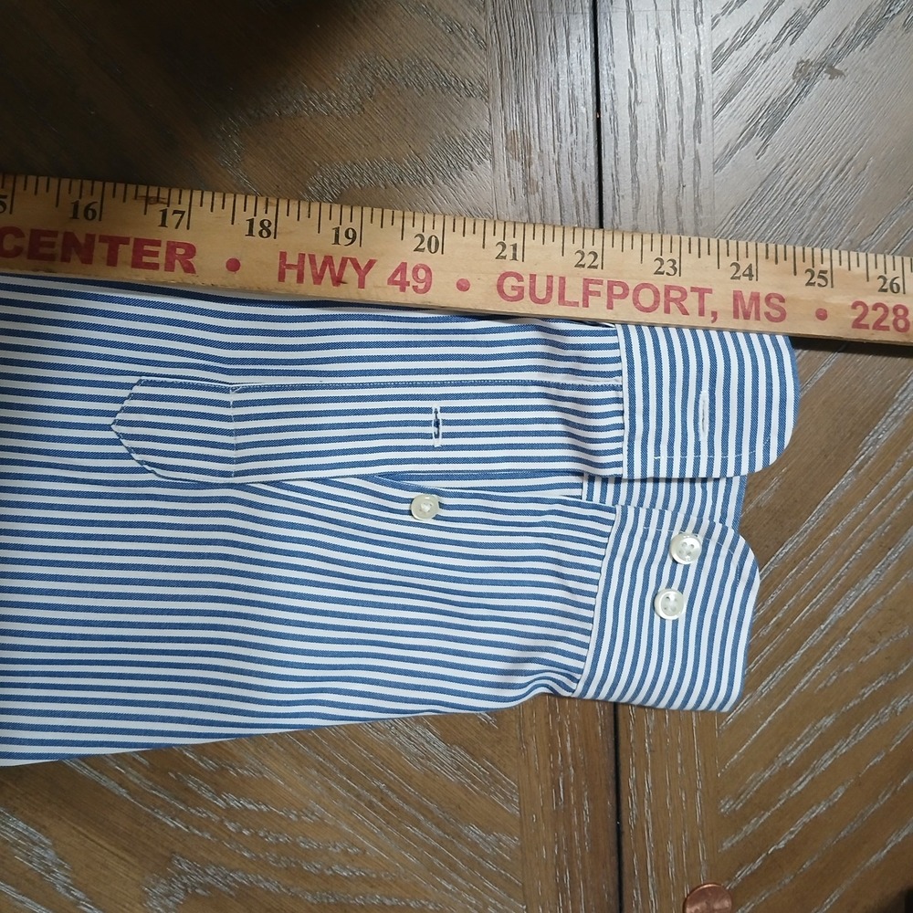 Ralph Lauren Men Shirt Button Down Sz 16 34/35 (L) Blue Strip Classic Fit - Picture 11 of 13